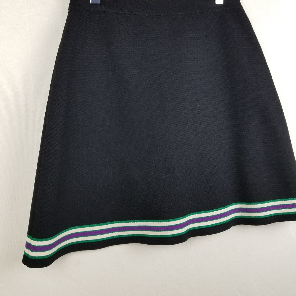 Sandro Black Ponte Knit Cheerleader Mini Skirt Faux Wrap Contrast Trim Sz Small - Picture 9 of 13